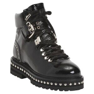 LOLA CRUZ Patent Leather Lace Up Booties